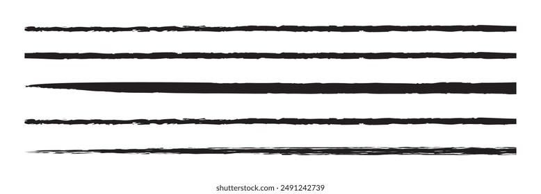 Brush strokes set isolated on white background. Black paint brush. Grunge texture stroke line. Art ink design. Border for artistic shape, paintbrush element. Brushstroke graphic. Vector illustration
