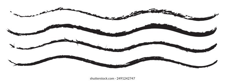 Brush strokes set isolated on white background. Black paint brush. Grunge texture stroke line. Art ink design. Border for artistic shape, paintbrush element. Brushstroke graphic. Vector illustration