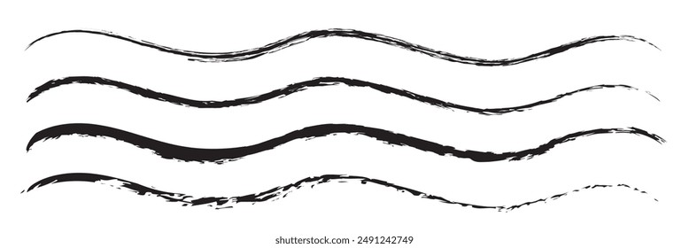 Brush strokes set isolated on white background. Black paint brush. Grunge texture stroke line. Art ink design. Border for artistic shape, paintbrush element. Brushstroke graphic. Vector illustration