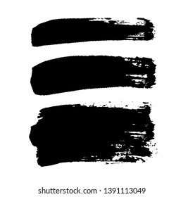 Brush strokes set, isolated white background. Black paint brush. Grunge texture stroke line. Art ink dirty design. Border artistic shape, paintbrush element. Brushstroke graphic Vector illustration