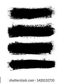 Brush strokes set, isolated white background. Black paint brush. Grunge texture stroke line. Art ink dirty design. Border artistic shape, paintbrush element. Brushstroke graphic Vector illustration