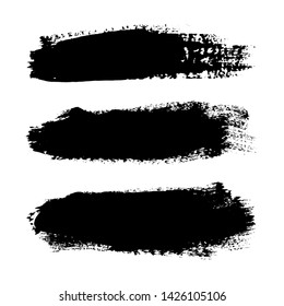 Brush strokes set, isolated white background. Black paint brush. Grunge texture stroke line. Art ink dirty design. Border artistic shape, paintbrush element. Brushstroke graphic Vector illustration