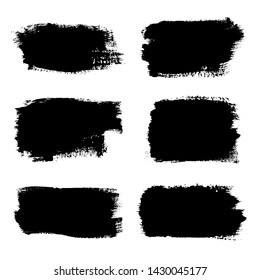 Brush strokes set, isolated white background. Black paint brush. Grunge texture stroke line. Art ink dirty design. Border artistic shape, paintbrush element. Brushstroke graphic Vector illustration