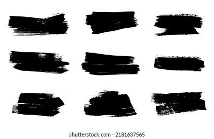 Brush strokes. Set of vector brushes, ink brush stroke. Design elements in grunge style. Long text fields. Collection of grunge texture banners. Rough drawn objects Isolated on white background.