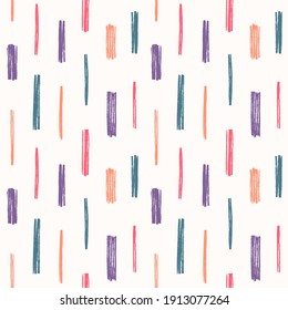 Brush strokes, smears seamless repeat colorful vector pattern. Textured rectangle creative brushstrokes, rough pastel stripes, lines regular decoration. Hand drawn artistic vintage background.