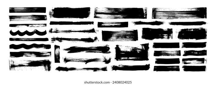 Brush strokes and smudges vector collection. Dirty distress texture banners, straight brush strokes. Bold straight horizontal smears. Hand drawn rough grunge edges and dry paint texture.