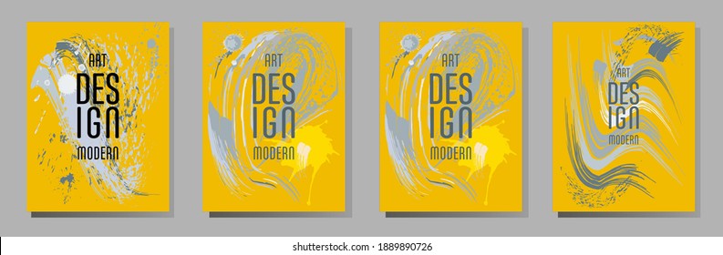 Сovers with brush strokes and splashes for books, magazines, catalogs. Universal abstract layouts.