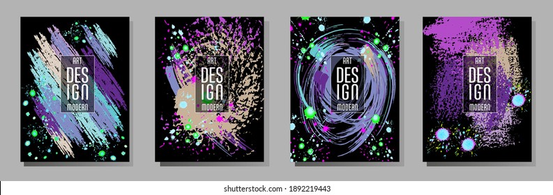 Сovers with brush strokes and splashes for books, magazines, catalogs. Universal abstract layouts.