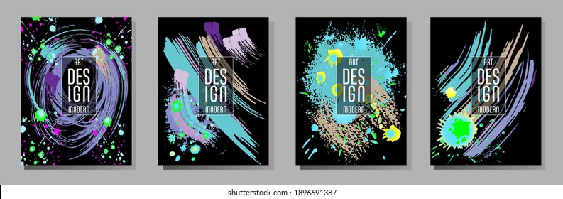 Сovers with brush strokes and splashes for books, magazines, catalogs. Universal abstract layouts.