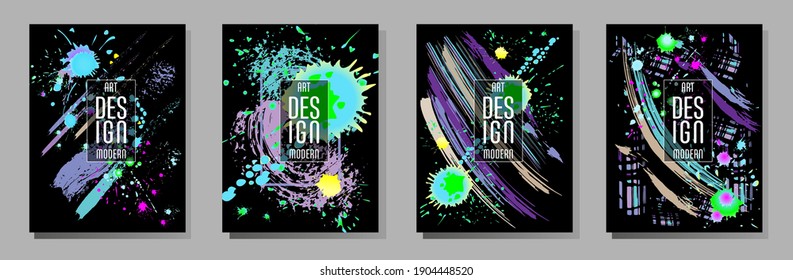 Сovers with brush strokes and splashes for books, magazines, catalogs. Universal abstract layouts.