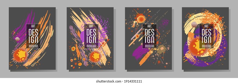 Сovers with brush strokes and splashes for books, magazines, catalogs. Universal abstract layouts.