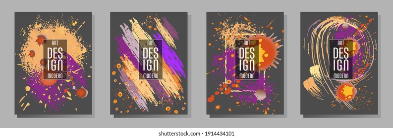 Сovers with brush strokes and splashes for books, magazines, catalogs. Universal abstract layouts.