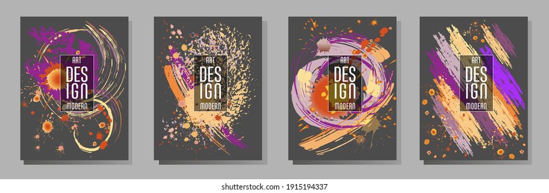 Сovers with brush strokes and splashes for books, magazines, catalogs. Universal abstract layouts.