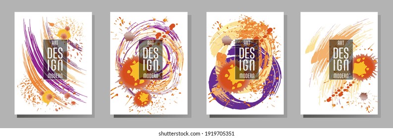 Сovers with brush strokes and splashes for books, magazines, catalogs. Universal abstract layouts.