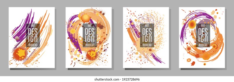 Сovers with brush strokes and splashes for books, magazines, catalogs. Universal abstract layouts.