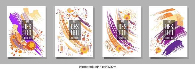 Сovers with brush strokes and splashes for books, magazines, catalogs. Universal abstract layouts.