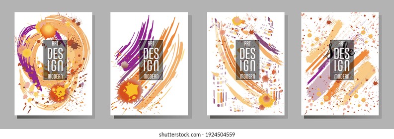 Сovers with brush strokes and splashes for books, magazines, catalogs. Universal abstract layouts.