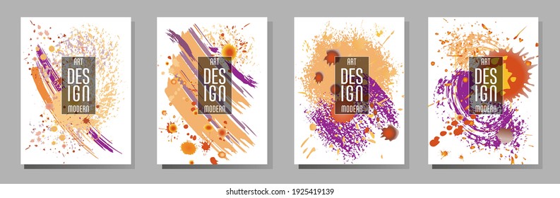 Сovers with brush strokes and splashes for books, magazines, catalogs. Universal abstract layouts.