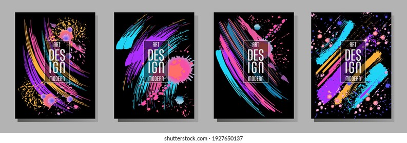 Сovers with brush strokes and splashes for books, magazines, catalogs. Universal abstract layouts.