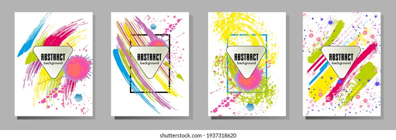 Сovers with brush strokes and splashes for books, magazines, catalogs. Universal abstract layouts.