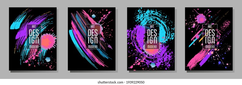 Сovers with brush strokes and splashes for books, magazines, catalogs. Universal abstract layouts.
