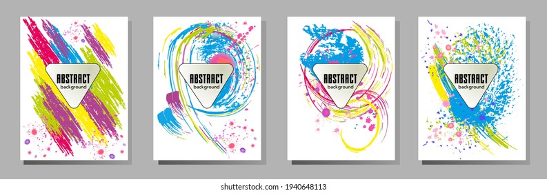 Сovers with brush strokes and splashes for books, magazines, catalogs. Universal abstract layouts.