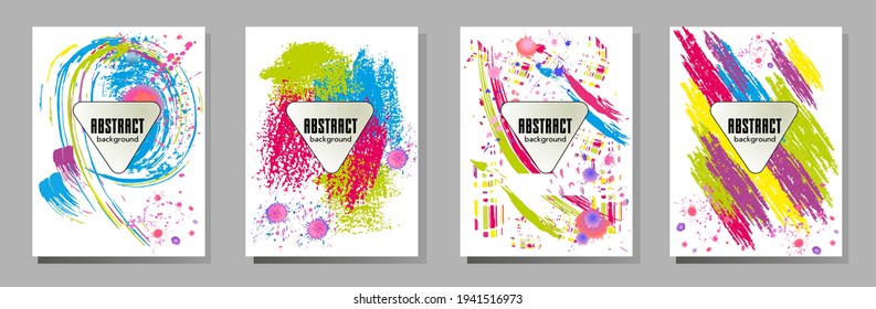 Сovers with brush strokes and splashes for books, magazines, catalogs. Universal abstract layouts.