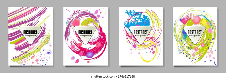 Сovers with brush strokes and splashes for books, magazines, catalogs. Universal abstract layouts.