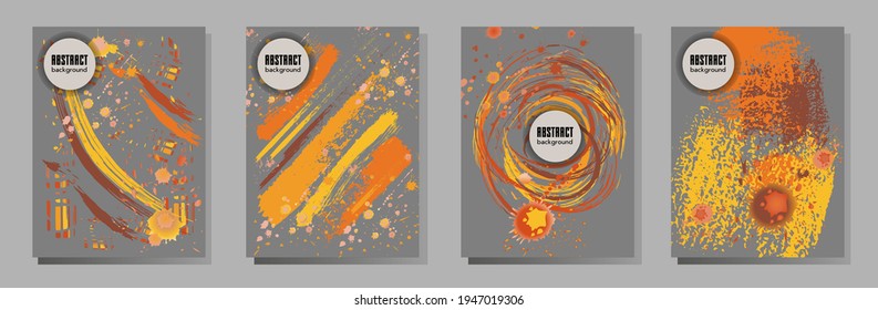 Сovers with brush strokes and splashes for books, magazines, catalogs. Universal abstract layouts.