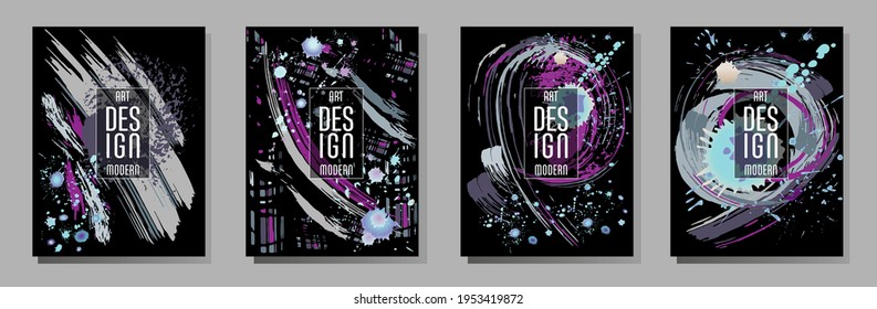 Сovers with brush strokes and splashes for books, magazines, catalogs. Universal abstract layouts.
