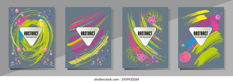 Сovers with brush strokes and splashes for books, magazines, catalogs. Universal abstract layouts.
