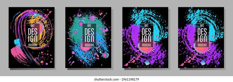 Сovers with brush strokes and splashes for books, magazines, catalogs. Universal abstract layouts.
