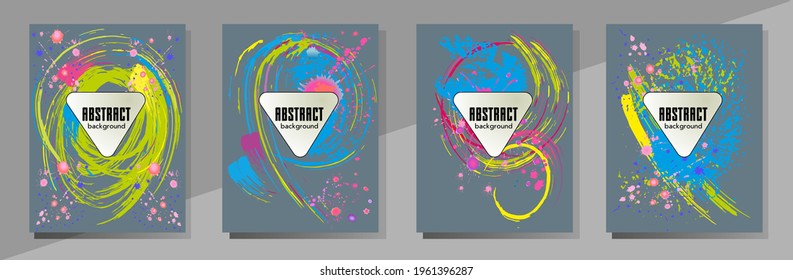 Сovers with brush strokes and splashes for books, magazines, catalogs. Universal abstract layouts.
