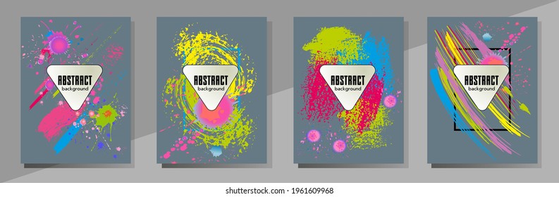 Сovers with brush strokes and splashes for books, magazines, catalogs. Universal abstract layouts.
