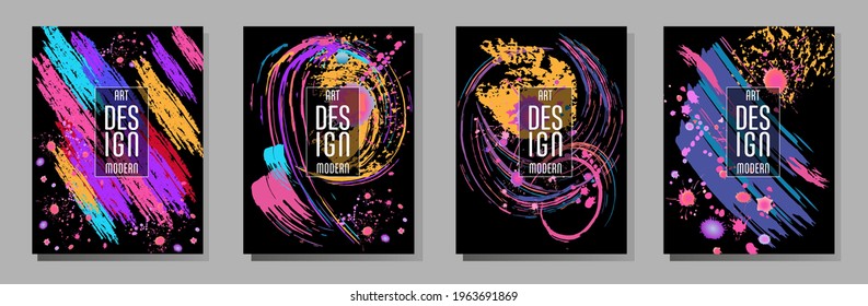Сovers with brush strokes and splashes for books, magazines, catalogs. Universal abstract layouts.
