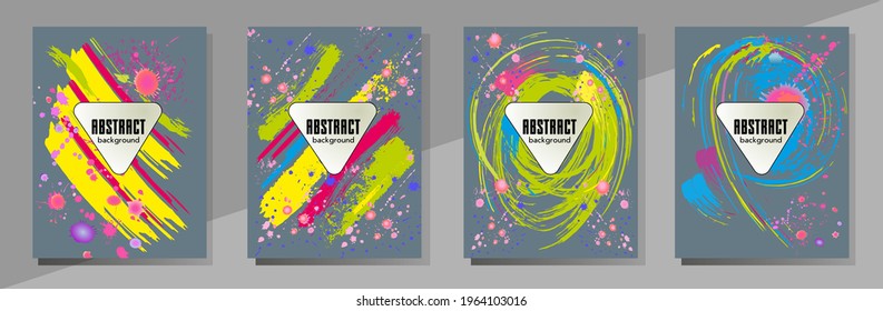 Сovers with brush strokes and splashes for books, magazines, catalogs. Universal abstract layouts.
