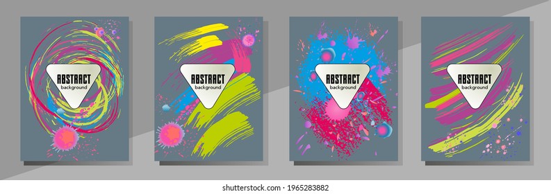 Сovers with brush strokes and splashes for books, magazines, catalogs. Universal abstract layouts.

