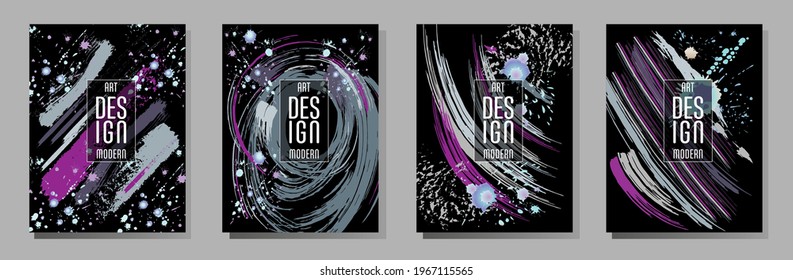 Сovers with brush strokes and splashes for books, magazines, catalogs. Universal abstract layouts.