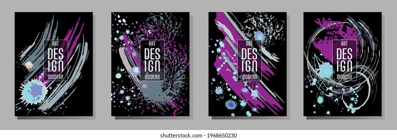 Сovers with brush strokes and splashes for books, magazines, catalogs. Universal abstract layouts.