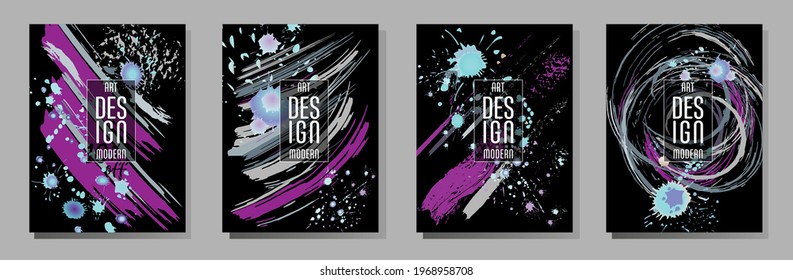 Сovers with brush strokes and splashes for books, magazines, catalogs. Universal abstract layouts.