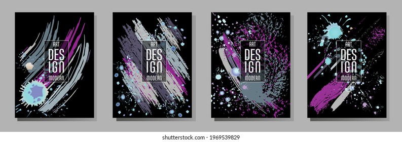Сovers with brush strokes and splashes for books, magazines, catalogs. Universal abstract layouts.