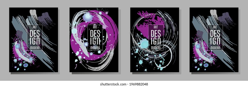 Сovers with brush strokes and splashes for books, magazines, catalogs. Universal abstract layouts.