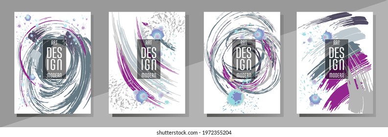 Сovers with brush strokes and splashes for books, magazines, catalogs. Universal abstract layouts.