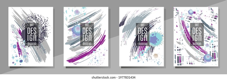 Сovers with brush strokes and splashes for books, magazines, catalogs. Universal abstract layouts.
