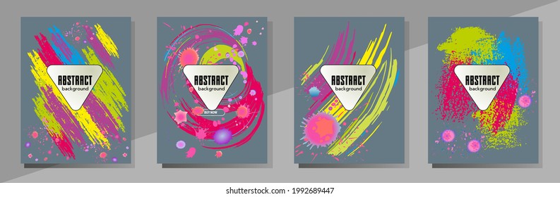 Сovers with brush strokes and splashes for books, magazines, catalogs. Universal abstract layouts.