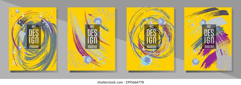 Сovers with brush strokes and splashes for books, magazines, catalogs. Universal abstract layouts.