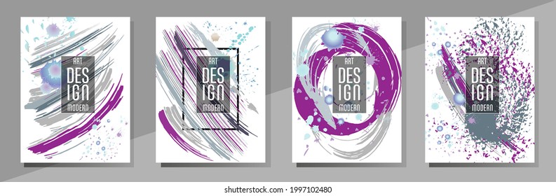 Сovers with brush strokes and splashes for books, magazines, catalogs. Universal abstract layouts.