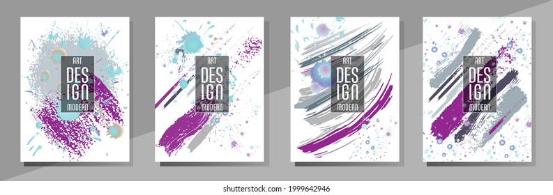 Сovers with brush strokes and splashes for books, magazines, catalogs. Universal abstract layouts.