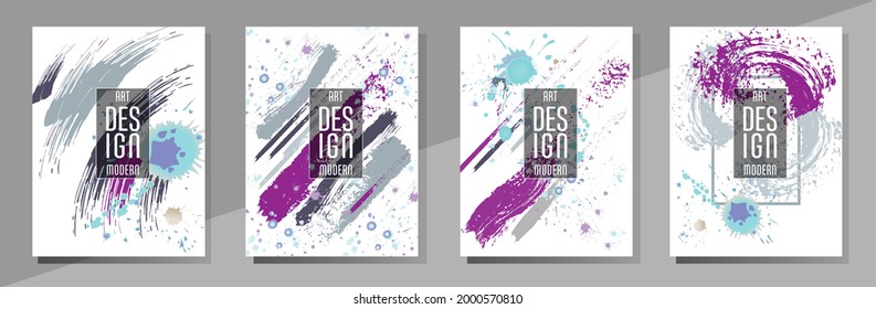 Сovers with brush strokes and splashes for books, magazines, catalogs. Universal abstract layouts.