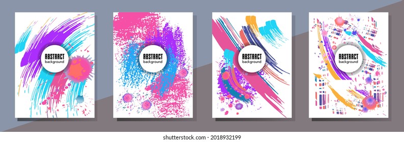 Сovers with brush strokes and splashes for books, magazines, catalogs. Universal abstract layouts.